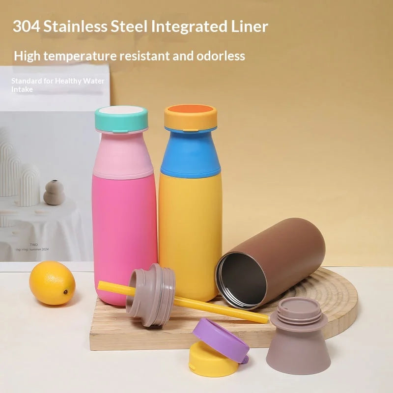 500ml Popular 304 Stainless Steel Vacuum Cup, Creative Double-drinking Milk Cup, Portable Outdoor Sports Water Cup Peaceful Pleasures Health and Wellness