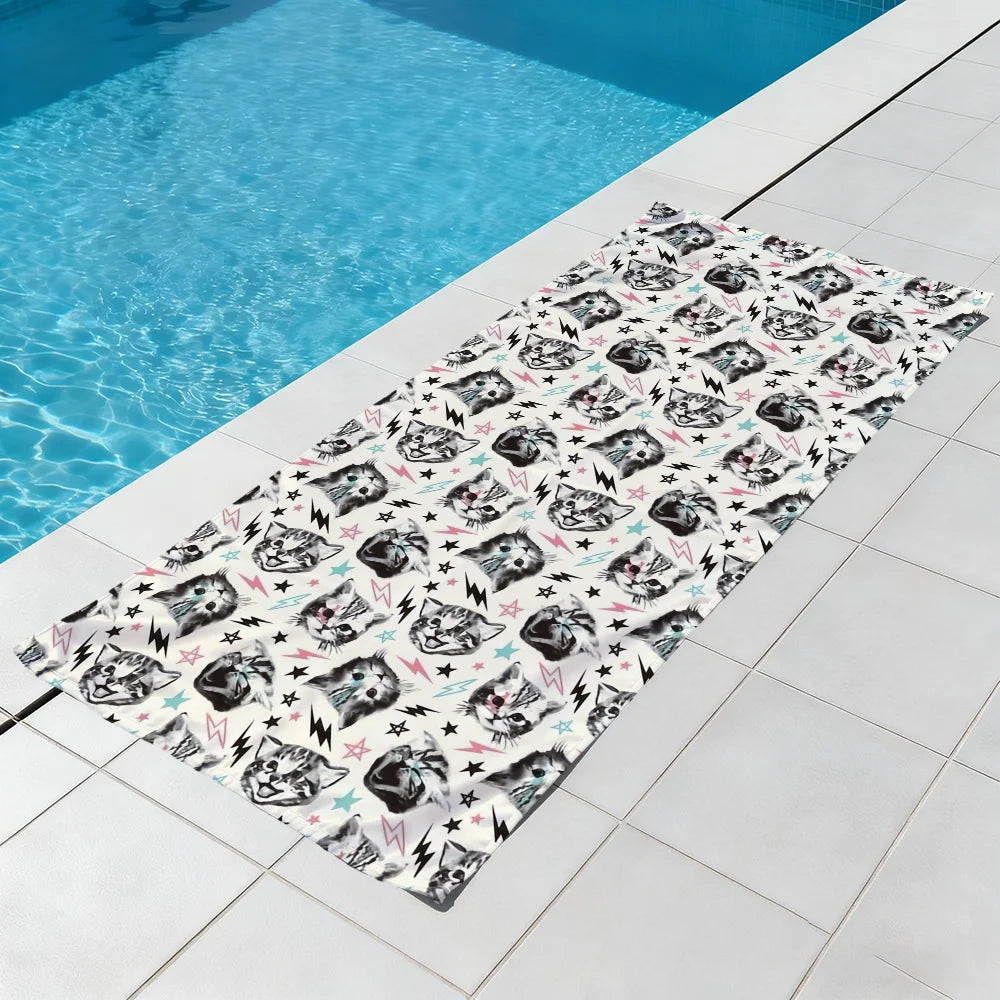 Funny Cartoon Cat Quick-Dry Beach Towel | Soft Pool & Travel Towel Beach Towel Peaceful Pleasures Health and Wellness