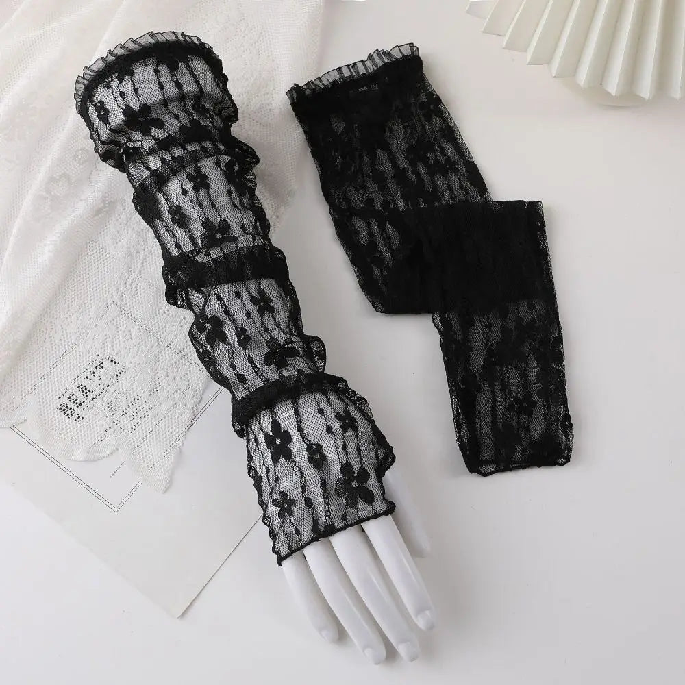 UV Protection Lace Arm Sleeves – Fingerless Long Gloves Women