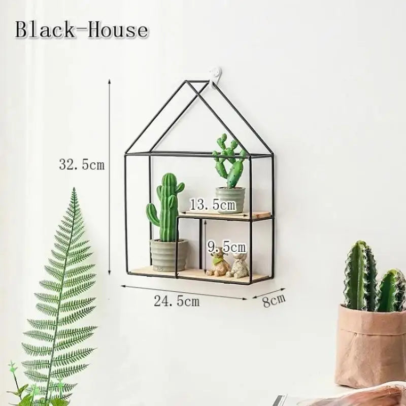 Black Gold Nordic Wall Shelf Metal Iron Storage Rack Multi Shape DIY