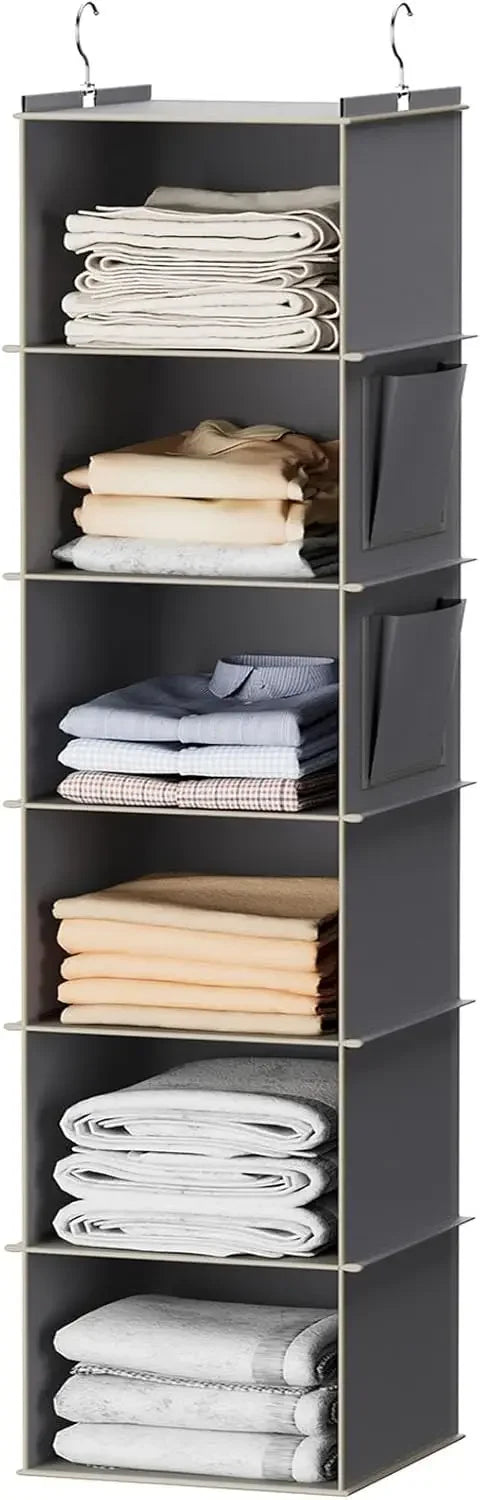 6-Shelf Hanging Closet Organizer with Bamboo Inserts, Grey Space-Saving Storage Peaceful Pleasures Health and Wellness United States