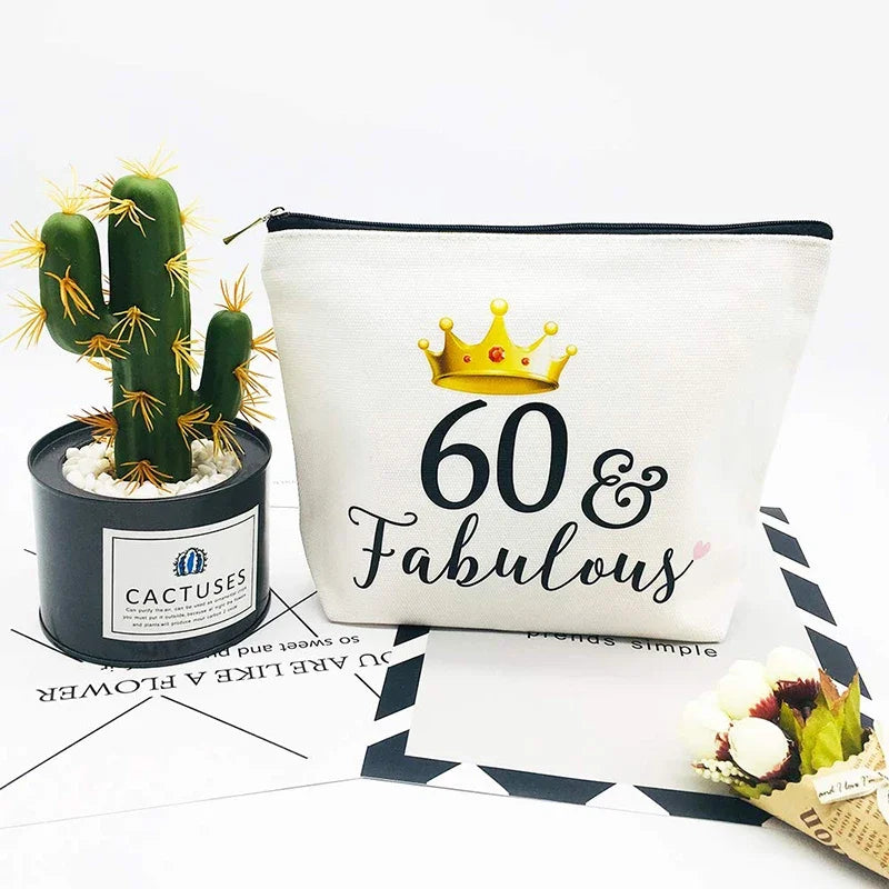 60 & Fabulous Canvas Cosmetic Bag | 60th Birthday Gift