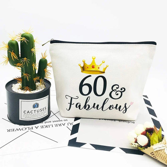 60 & Fabulous Canvas Cosmetic Bag | 60th Birthday Gift Birthday Cosmetic Bag Peaceful Pleasures Health and Wellness