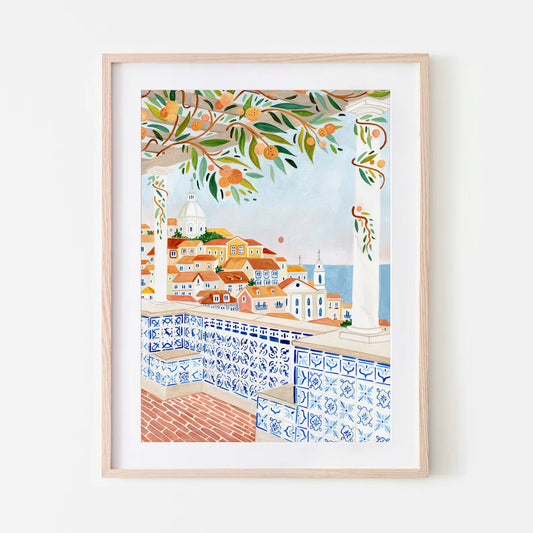 Lisbon Poster, Portugal Art Print, Kitchen Wall Art, Portuguese Tile, Hand Painted, Travel, New Home, Housewarming Gift, Quirky Peaceful Pleasures Health and Wellness