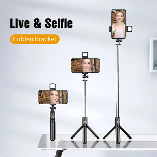 Bluetooth Selfie Stick Tripod with Fill Light 680mm Extendable Phone Stand 360° Rotation Live Broadcast Monopod for Smartphone Peaceful Pleasures Health and Wellness