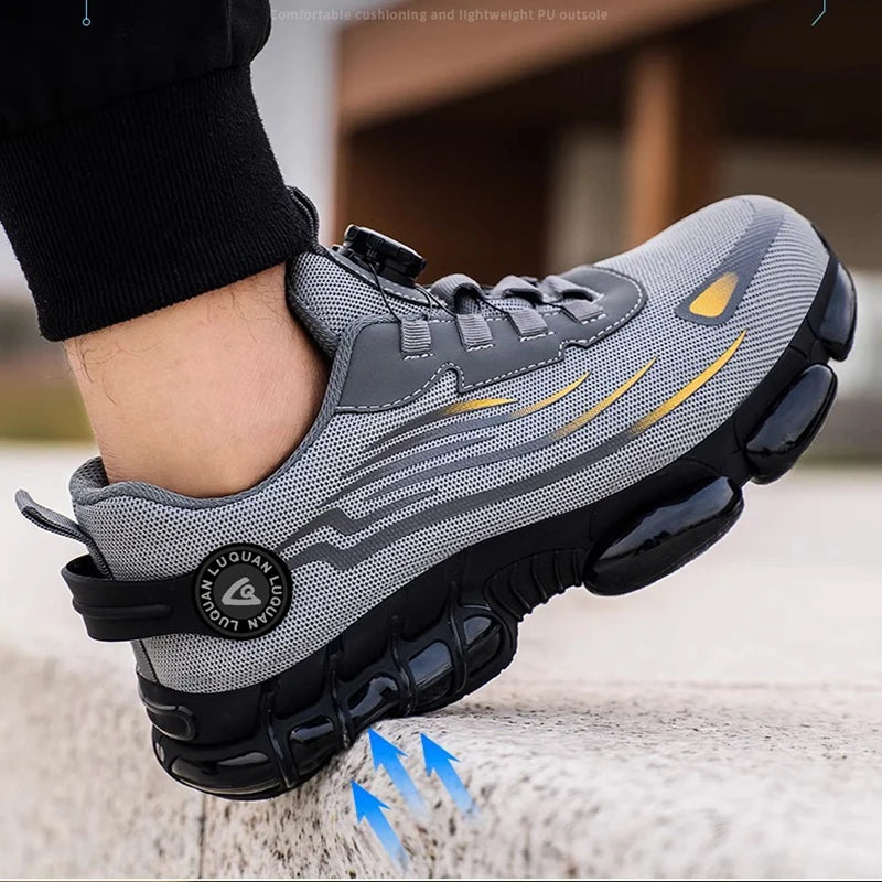 Rotary Knob Work Safety Shoes Anti-puncture Air-flying Woven Safety Shoes Construction Site Anti-slip Peaceful Pleasures Health and Wellness