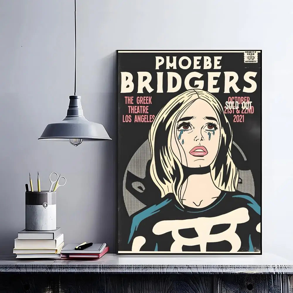 Phoebe Bridgers Poster – HD Waterproof Self-Adhesive Wall Art Music Wall Poster Peaceful Pleasures Health and Wellness Black1 21X30cmNoframe