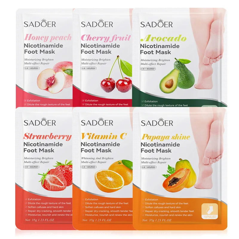 6 Pairs SADOER Fruits Foot Mask Moisturizing Foot Peeling Mask Exfoliating For Feet Spa Pedicure Exfoliant Feet Skin Care Peaceful Pleasures Health and Wellness Default Title