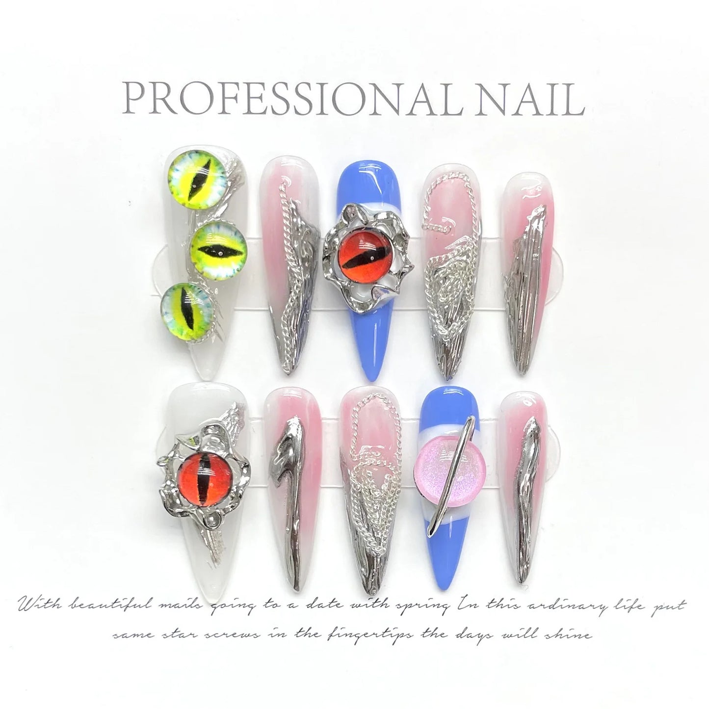Gothic Y2K Metal Press-On Nails | Long Water Drop, 10pcs