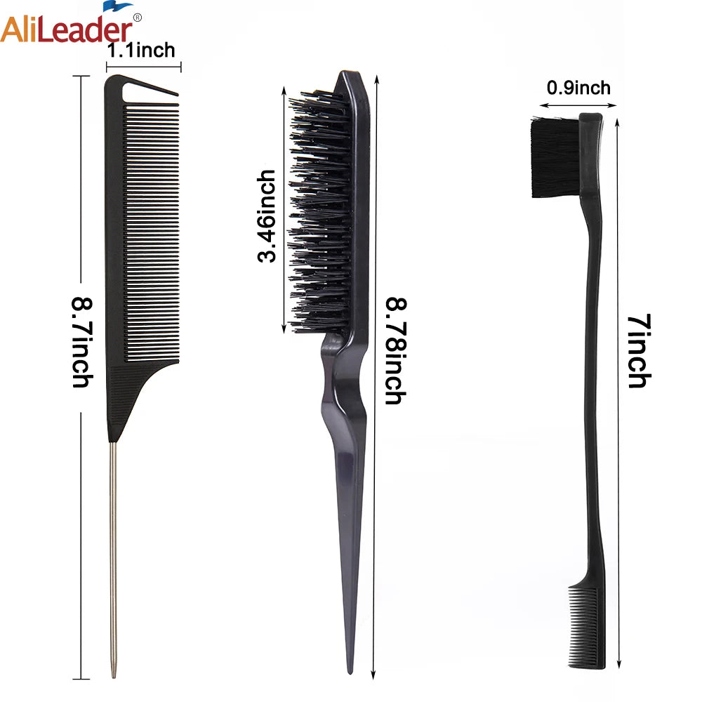 3 Piece Women's Hair Styling Brush Set Teasing Fluffy Rat Tail Comb Triple Teasing Curly Hair Accessories for Fluffy Volume Peaceful Pleasures Health and Wellness