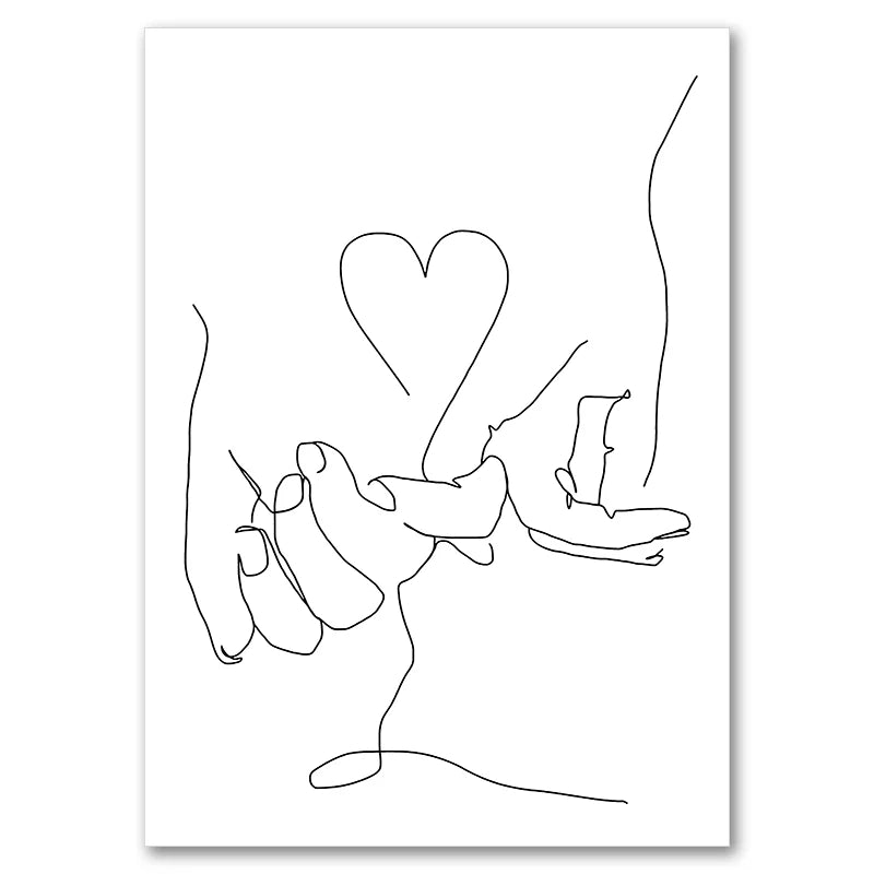 Black And White Line Drawing Couple Kiss Canvas Prints Heart Art Painting Hand In Hand Poster Minimalist Pictures Home Decor Peaceful Pleasures Health and Wellness 9956-02 40x50cm