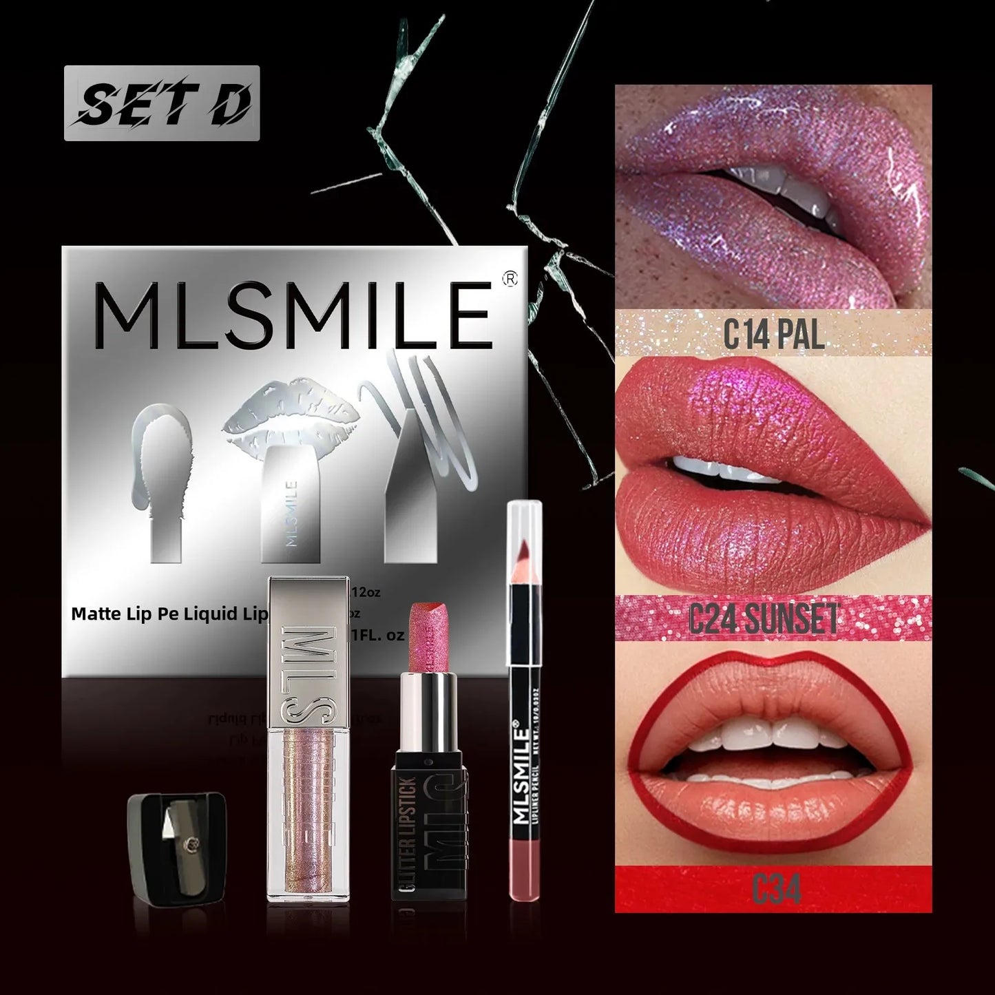 MLSMILE Diamond Lip Gloss, Liner & Lipstick Makeup Kit