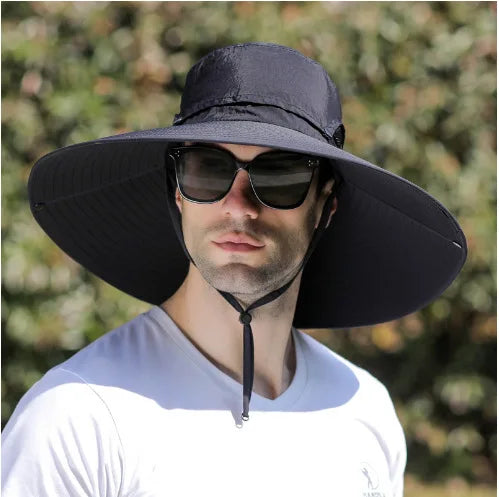 1pc Foldable outdoor large brim UV resistant hat for men, summer sun protection hat, versatile fisherman hat for men Peaceful Pleasures Health and Wellness black