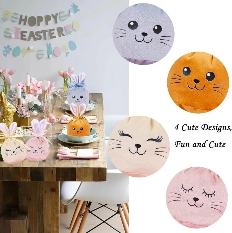 Easter Bunny Ears Velvet Drawstring Gift Bags – Party Favors