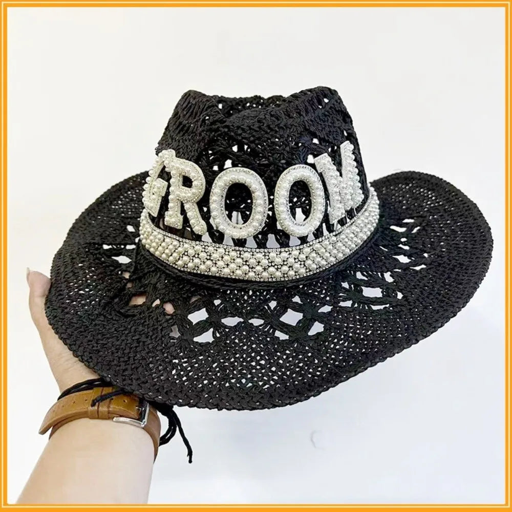 Rhinestone Bride Cowboy Hat – Crochet Western Cowgirl Party Hat