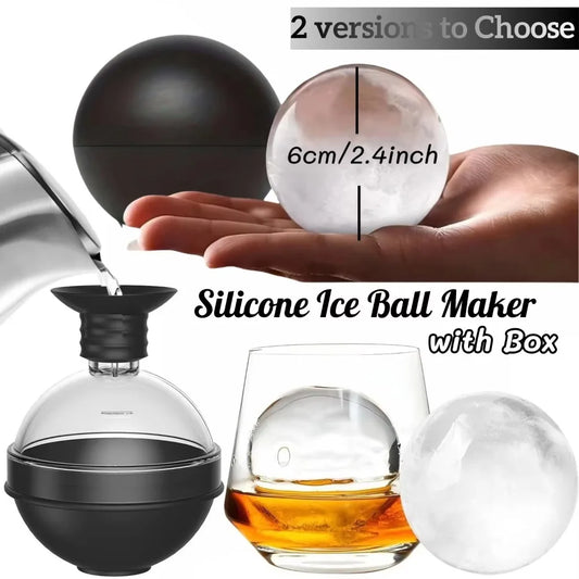 1/4Pack Silicone Ice Ball Maker 2.4Inch Whiskey Large Sphere Ice Mold with 2in1 Funnel Lid Cocktails Ice Cube Tool Kitchen Acces Peaceful Pleasures Health and Wellness