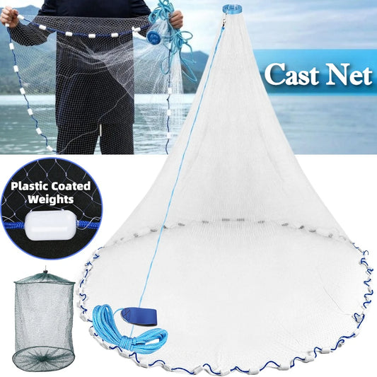 USA Cast Net Saltwater Cast Net 3ft-8ft Radius Casting Net for Bait Fish 3/8" Monofilament Throw Nets with Plastic Coated Sinker Peaceful Pleasures Health and Wellness