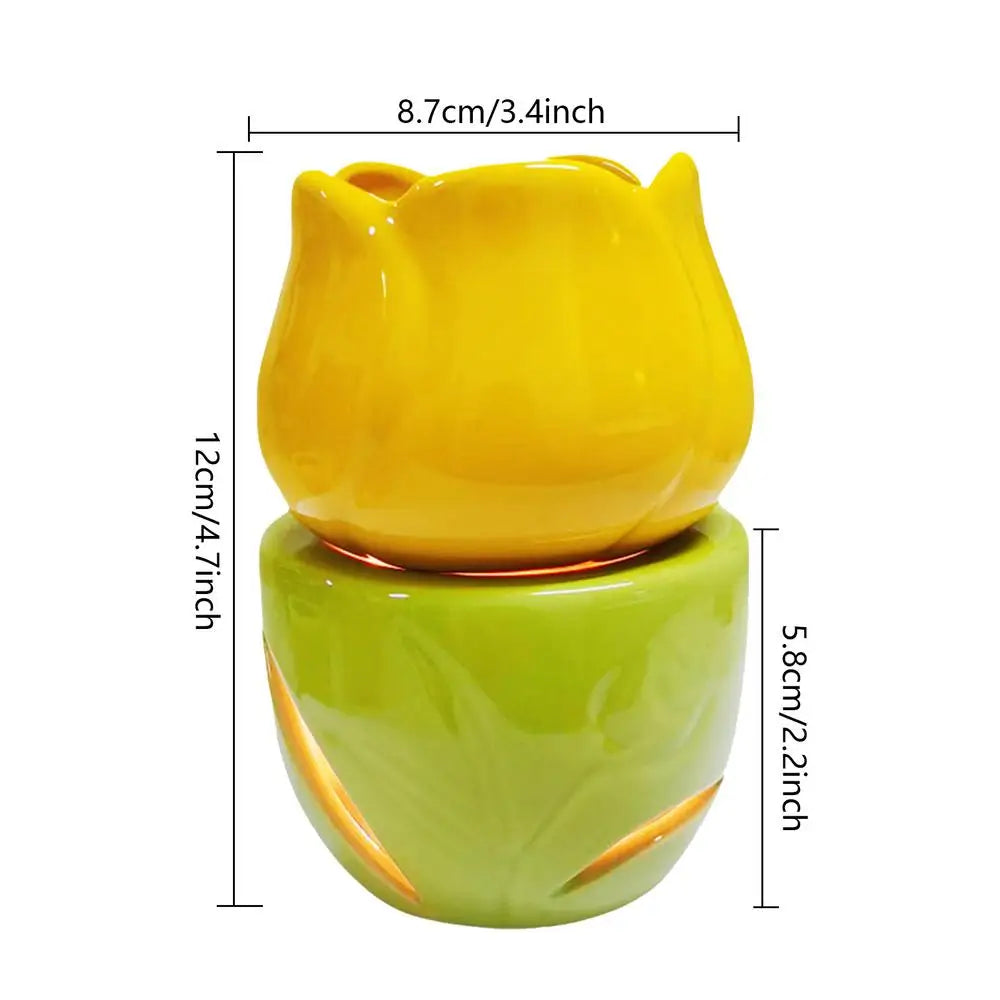 Colorful Tulip Ceramic Aroma Diffuser Creative Large-capacity Split Diffuser Fresh and Fragrant Indoors Essential Oil Diffuser Peaceful Pleasures Health and Wellness YELLOW