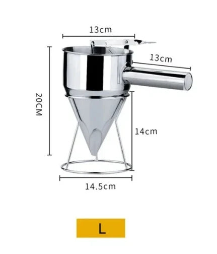 Cone Stainless Steel Pancake Batter Removable Dispenser Funnels with Stand 600/1200ml Great for Cupcakes Takoyaki Baking Tools Peaceful Pleasures Health and Wellness L-1200ml
