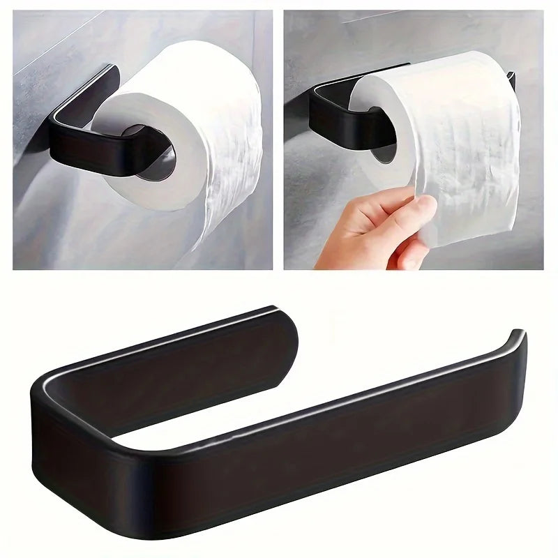 Self-Adhesive Black Toilet Paper Holder – No-Drill Wall Mount