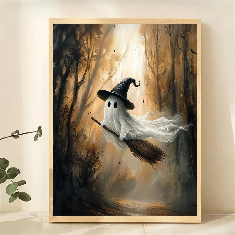 Halloween Cute Ghost Forest Canvas Poster | Wall Art Décor Canvas Wall Poster Peaceful Pleasures Health and Wellness