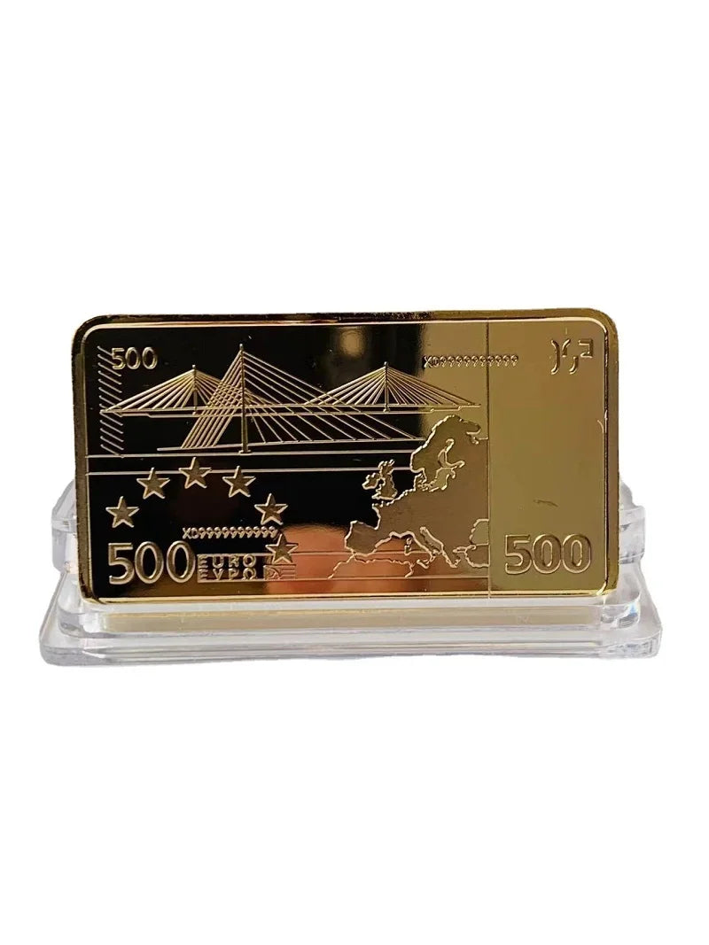 500 Euro Gold Banknote Bar Gold Plated Metal Bars Souvenir Gifts Soviet Commemorative Imitation Gold Bullion Peaceful Pleasures Health and Wellness