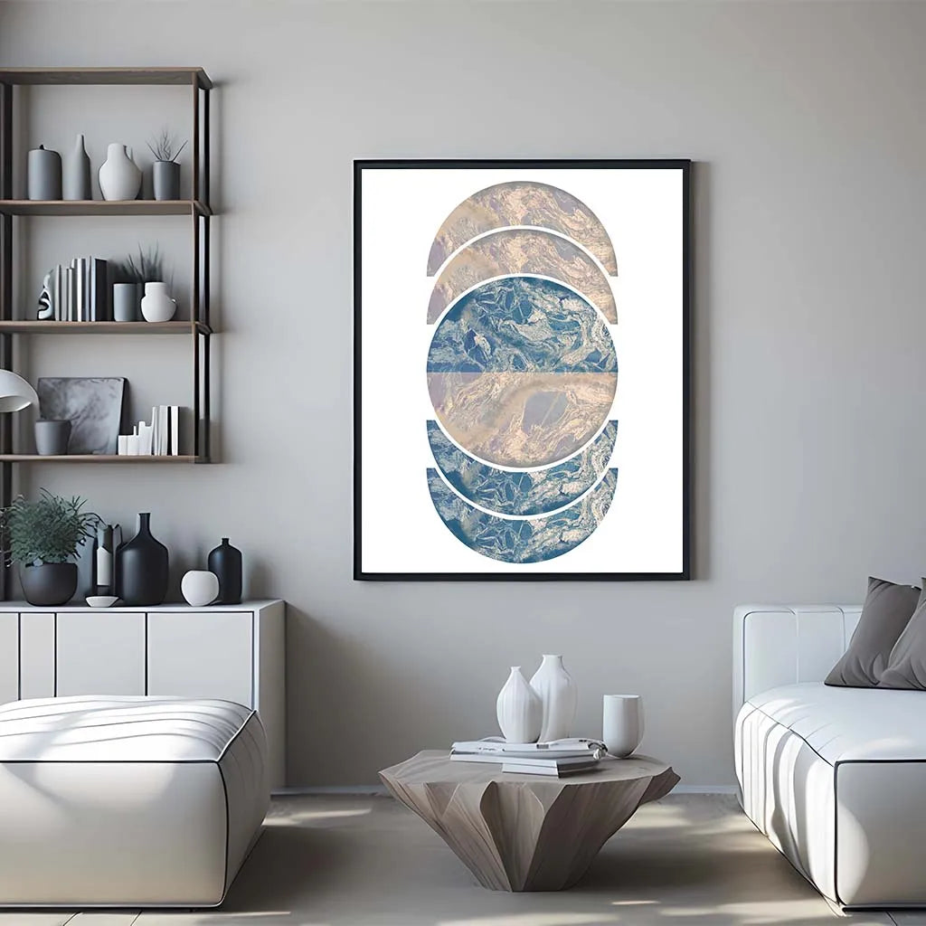 Abstract Wall Art Blue Beige Geometric Half Circle Canvas Painting Nordic Style Poster Prints for Bedroom Living Room Wall Decor Peaceful Pleasures Health and Wellness