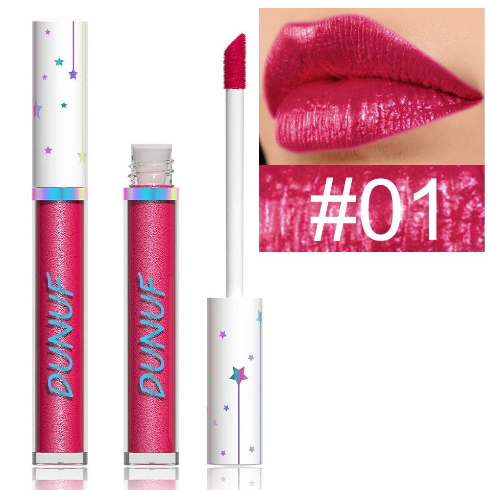 12-Color Metallic Glitter Lip Gloss | Diamond Pearlescent Lip Glaze