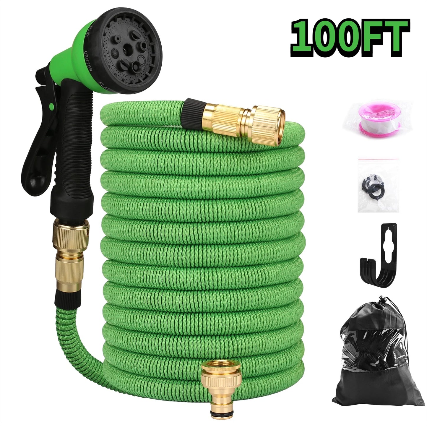 25/50/75/100ft Portable Car Wash Water Gun Garden Hose Water Gun For Cleaning Car 8 Mode Nozzle Spray Wall Mountable Water Hose Peaceful Pleasures Health and Wellness 100ft-30M Extended
