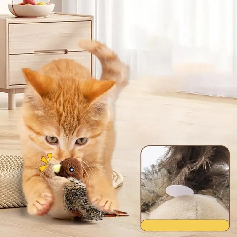 Plush Sparrow Cat Toy with Realistic Bird Calls & Vibration