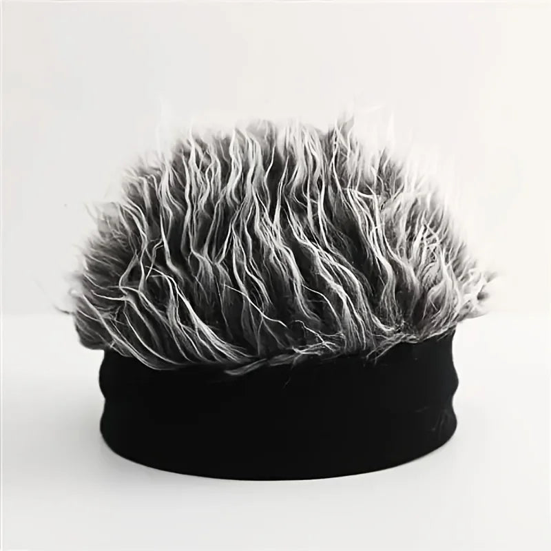 Novelty man's hairpiece hat, unique man's hairpiece knitted hat, hip-hop fashion snap-back hat, man's party cosplay accessory Peaceful Pleasures Health and Wellness WHITE One Size