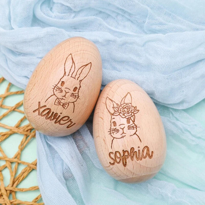 Personalized Engraved Wooden Easter Bunny Egg | Kids' Gift Personalized Easter Decor Peaceful Pleasures Health and Wellness