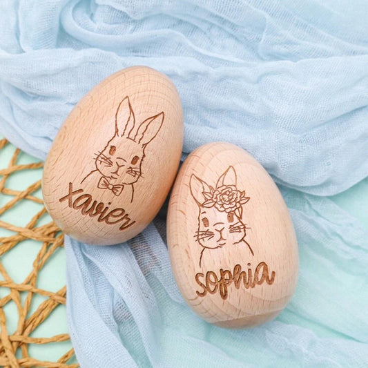 Personalized Engraved Wooden Easter Bunny Egg | Kids' Gift Personalized Easter Decor Peaceful Pleasures Health and Wellness