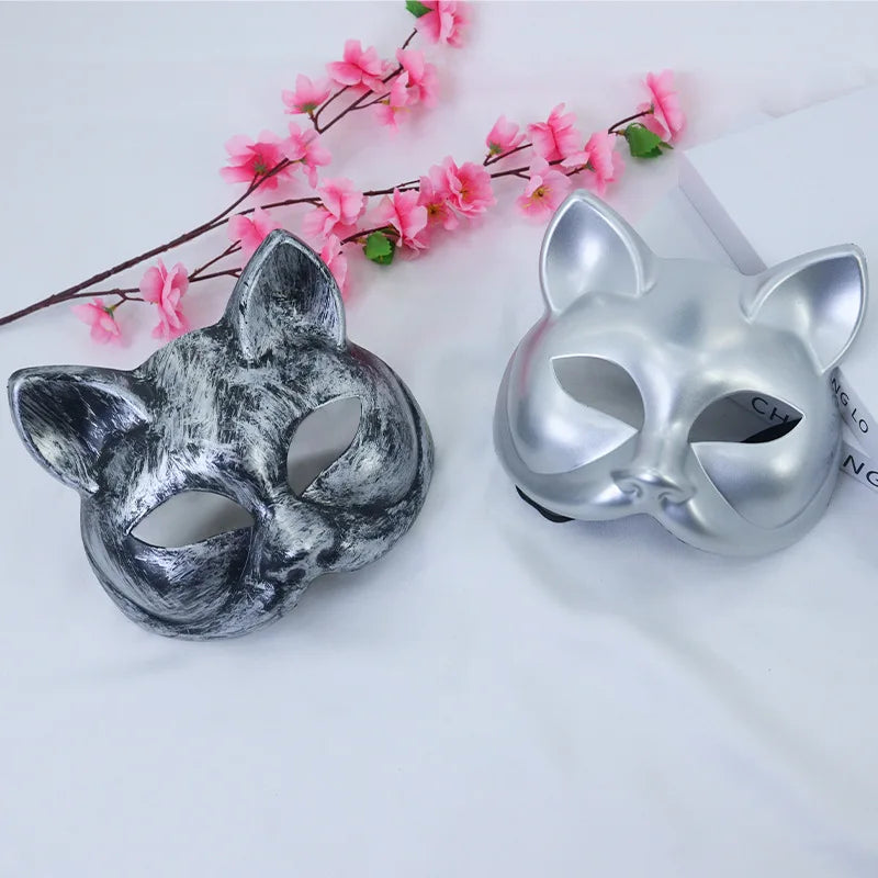 Vintage Cat Half Face Mask | PVC Masquerade Costume Prop
