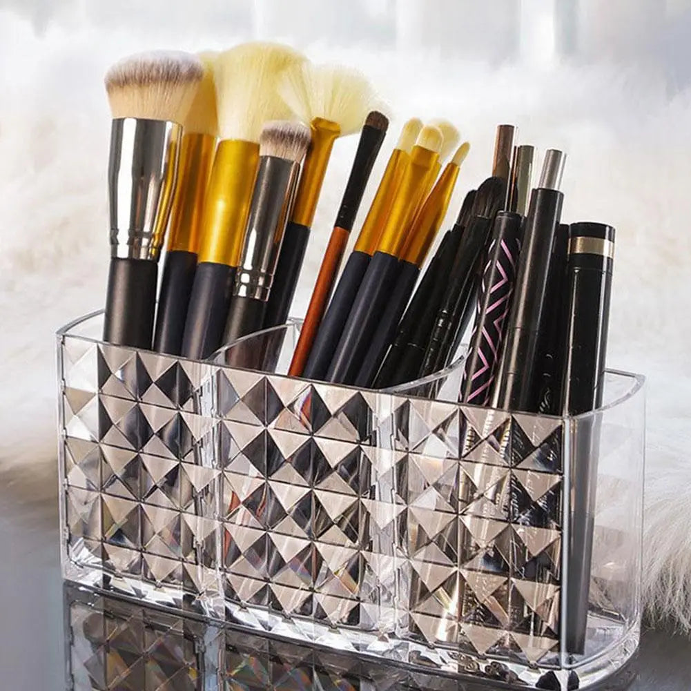 3-Slot Acrylic Makeup Brush Holder & Cosmetic Organizer Peaceful Pleasures Health and Wellness