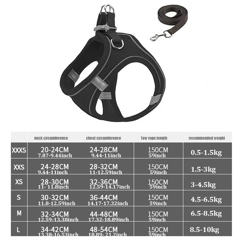 Reflective Dog Harness Vest with Leash | XXXS–L, Adjustable Dog Harness Vest Peaceful Pleasures Health and Wellness