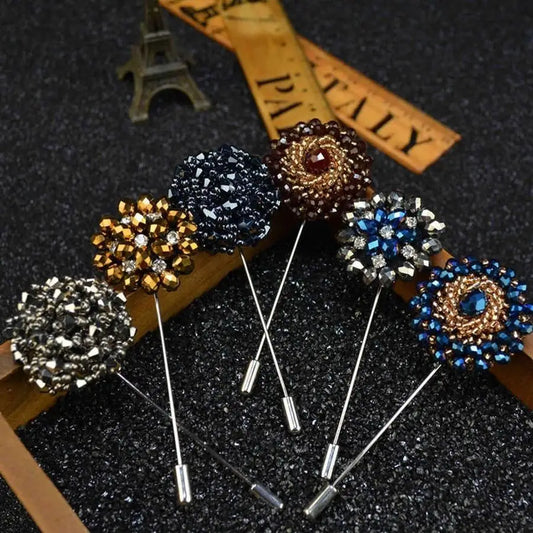 Fashion Crystal Flower Men's Brooches Long Brooch Pins Handmade Lapel Peaceful Pleasures Health and Wellness