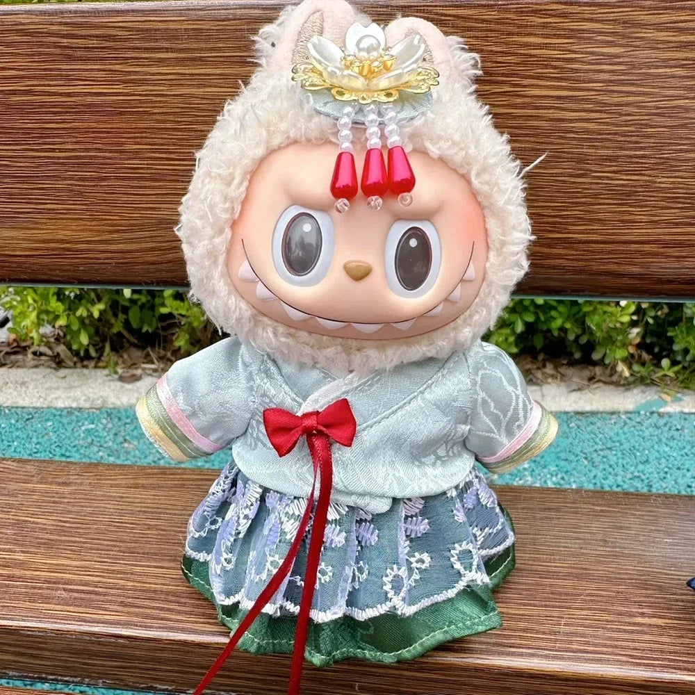 For Labubu I II III Dolls Clothes for Korean Traditional Dress Hanbok Outfit Doll Accessories National Costumes Suit Peaceful Pleasures Health and Wellness B No Doll