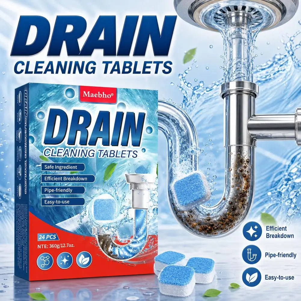 24-Pack Drain Cleaning Tablets | Sink, Shower & Bathtub Unclogger