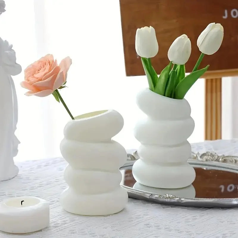 Plastic Vase Spiral Nordic Minimalist Imitation Glazed Porcelain Creative Flower Arrangement Decoration Dry Wet Flower Vase New Peaceful Pleasures Health and Wellness