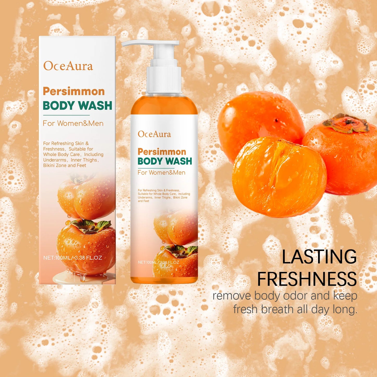 Persimmon Shower Gel Moisturizing Cleansing Brightening Anti-Dryness Body Odor Remover Smoothing Rich Foam Hydrating Body Wash Peaceful Pleasures Health and Wellness