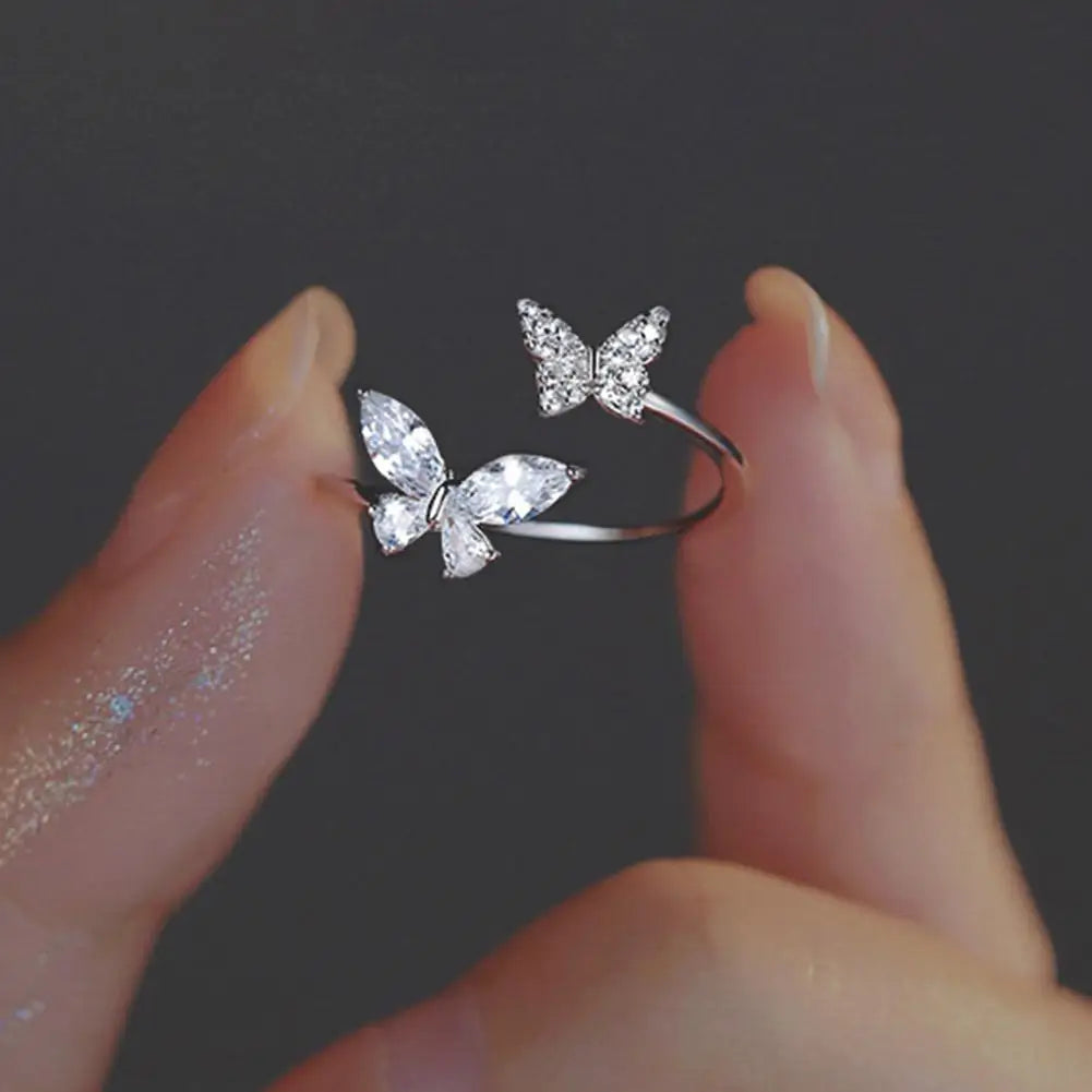 Adjustable Women Opening Butterfly Ring Ornament Girls Jewellery Gift Adjustable Butterfly Rings Peaceful Pleasures Health and Wellness