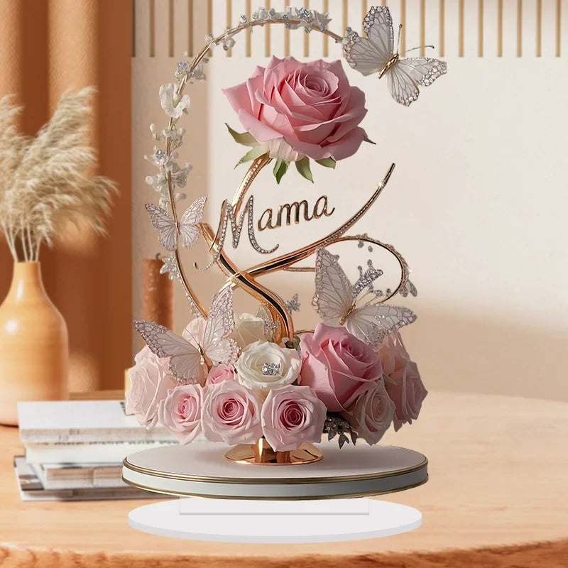 1PC Flat Acrylic Rose with Stand MOM Birthday Gift Mother's Day Anniversary Table Decoration Gift for Mom Peaceful Pleasures Health and Wellness