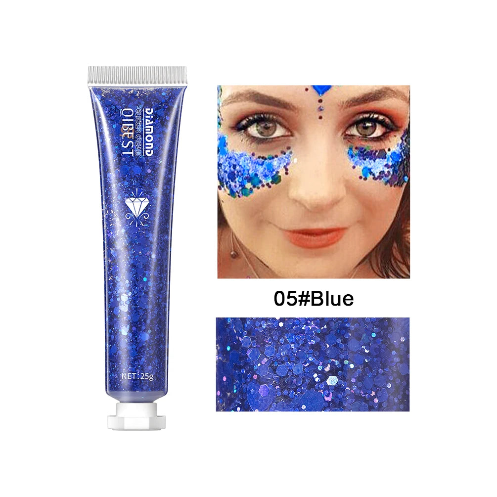 QIBEST Shimmer Highlighter Powder High Gloss Illuminator Powder Makeup For Face Lip Hair Body Highlight Makeup Glitter Gel Peaceful Pleasures Health and Wellness 05 Blue
