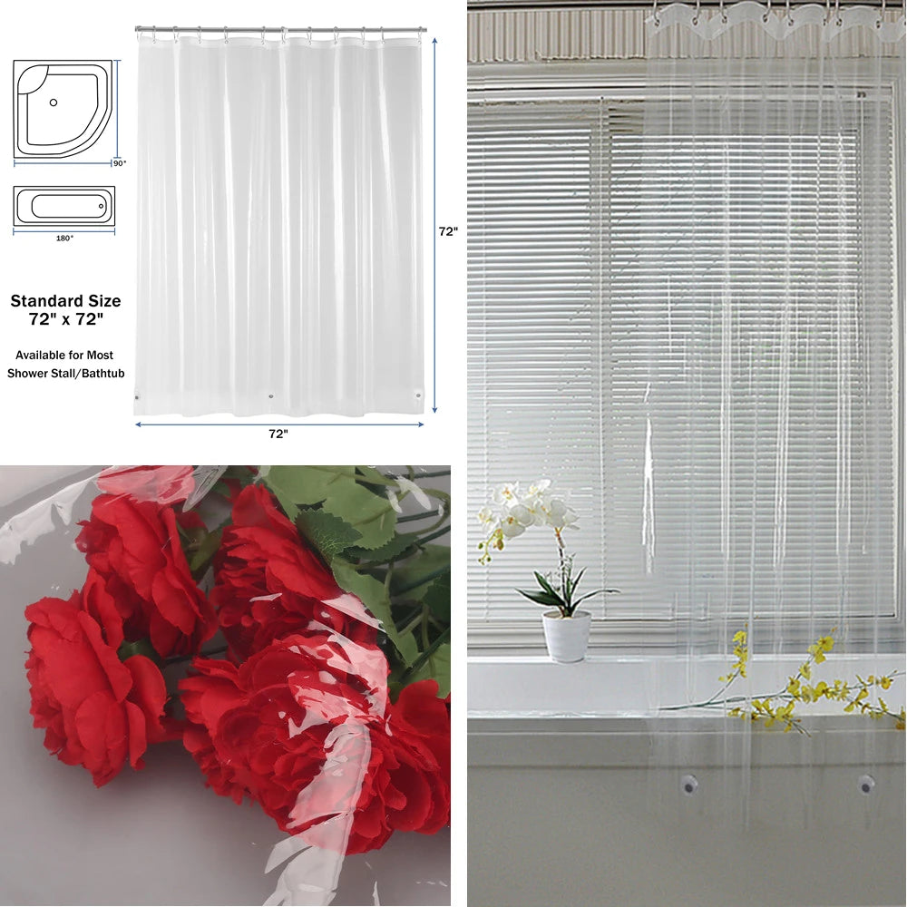 Clear Shower Curtain Waterproof White Plastic Bath Curtains Liner Transparent / Pink Bathroom Mildew PEVA Home Luxury with Hooks Peaceful Pleasures Health and Wellness