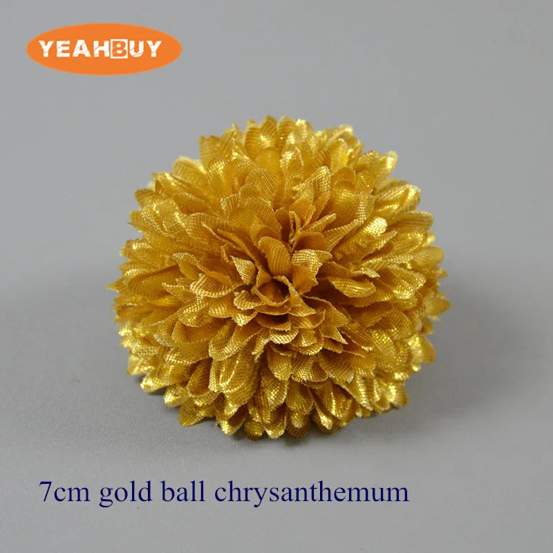 50Pcs Gold Silver Silk Flower Heads – Rose Dahlia Chrysanthemum