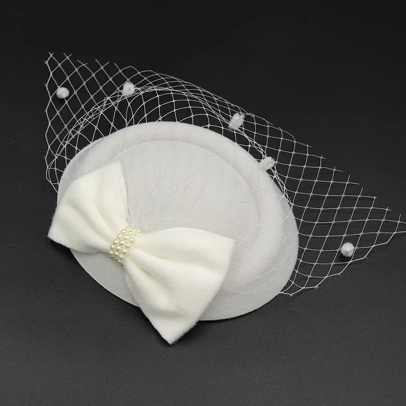 Black Mesh Pearl Bow Hair Clip – French Vintage Stewardess Hat