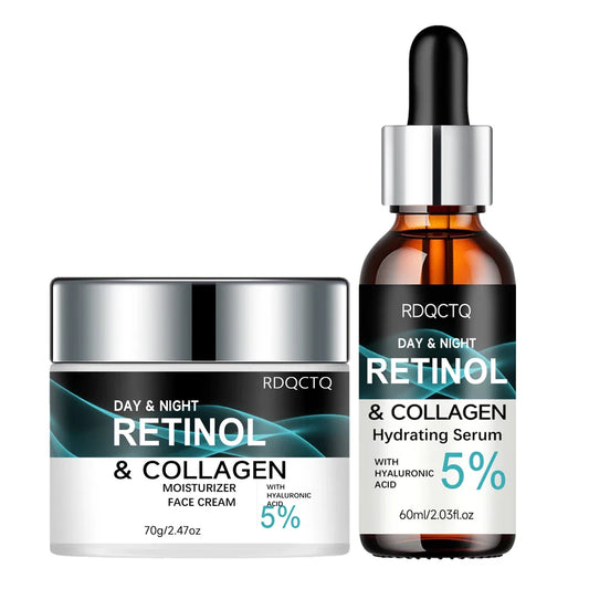 Retinol Cream & Hyaluronic Acid Serum Set – Day & Night Care Facial Skincare Set Oasis Select