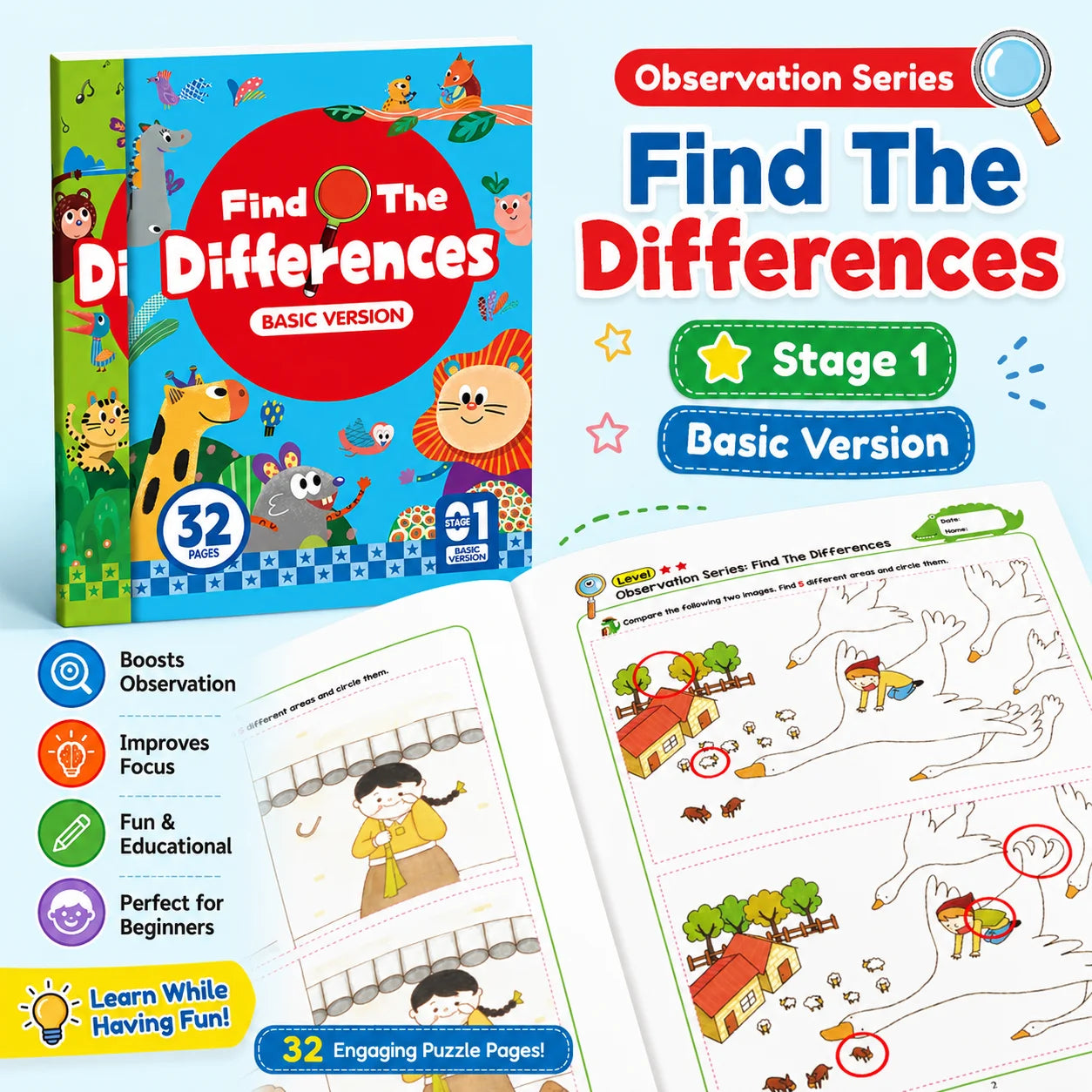 Find Differences Workbook A5 17x24cm 32 Pages Kids Observation