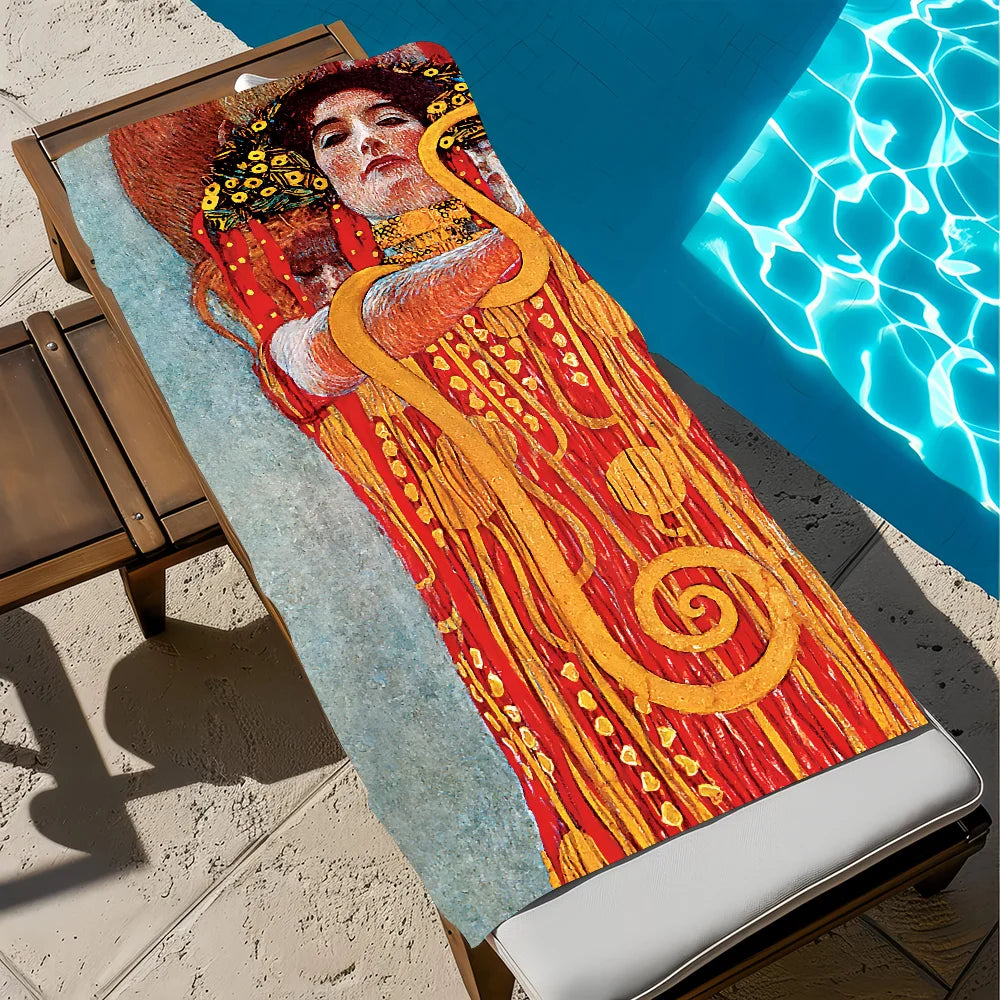 Gustav Klimt Art Quick-Dry Beach Towel | Pool Travel Gym Quick-Dry Beach Towel Peaceful Pleasures Health and Wellness z4 STJ40x70CM